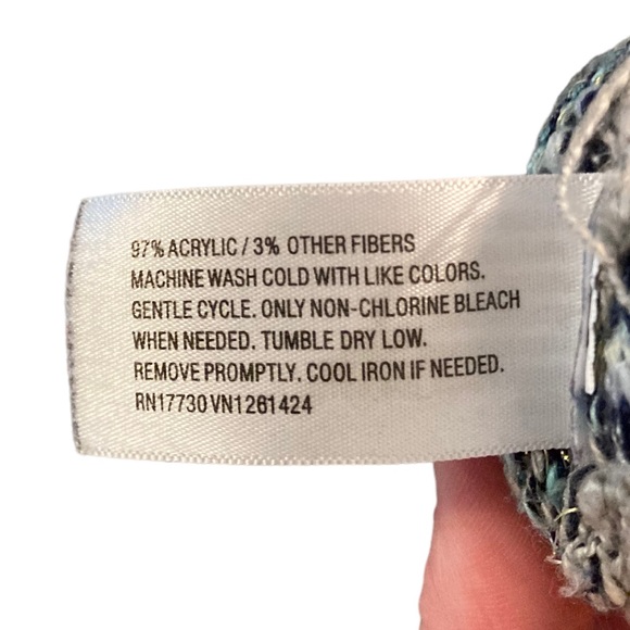 Gray And Blue Striped Sparkly Long Sleeve Sweater/Blouse With Slits On The Front - Picture 9 of 9